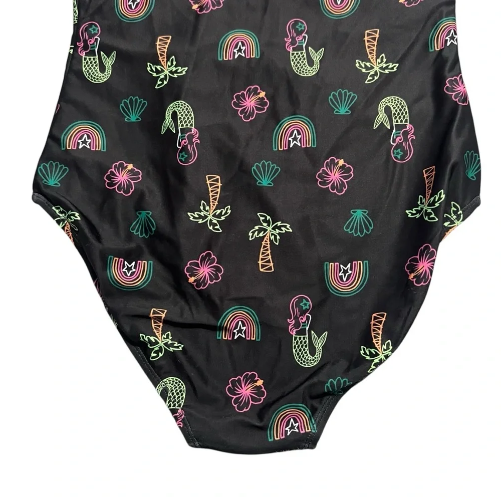 Cat & Jack XL (14/16) Black & Neon Print One Piece Swimsuit